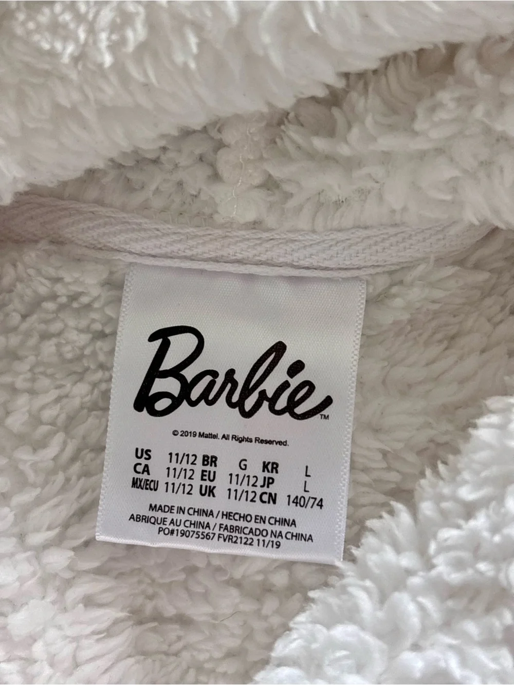 Barbie Girls Hoodie Fuzzy Plush Pullover Pink Logo Size 11/12 fleece pullover